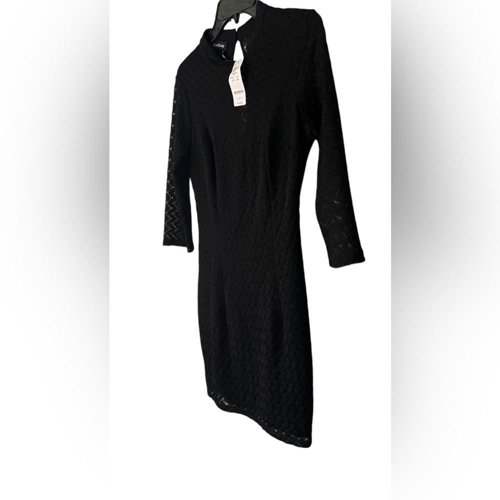 Bebe Stripe Mock Neck Dress-Black - Picture 4 of 9